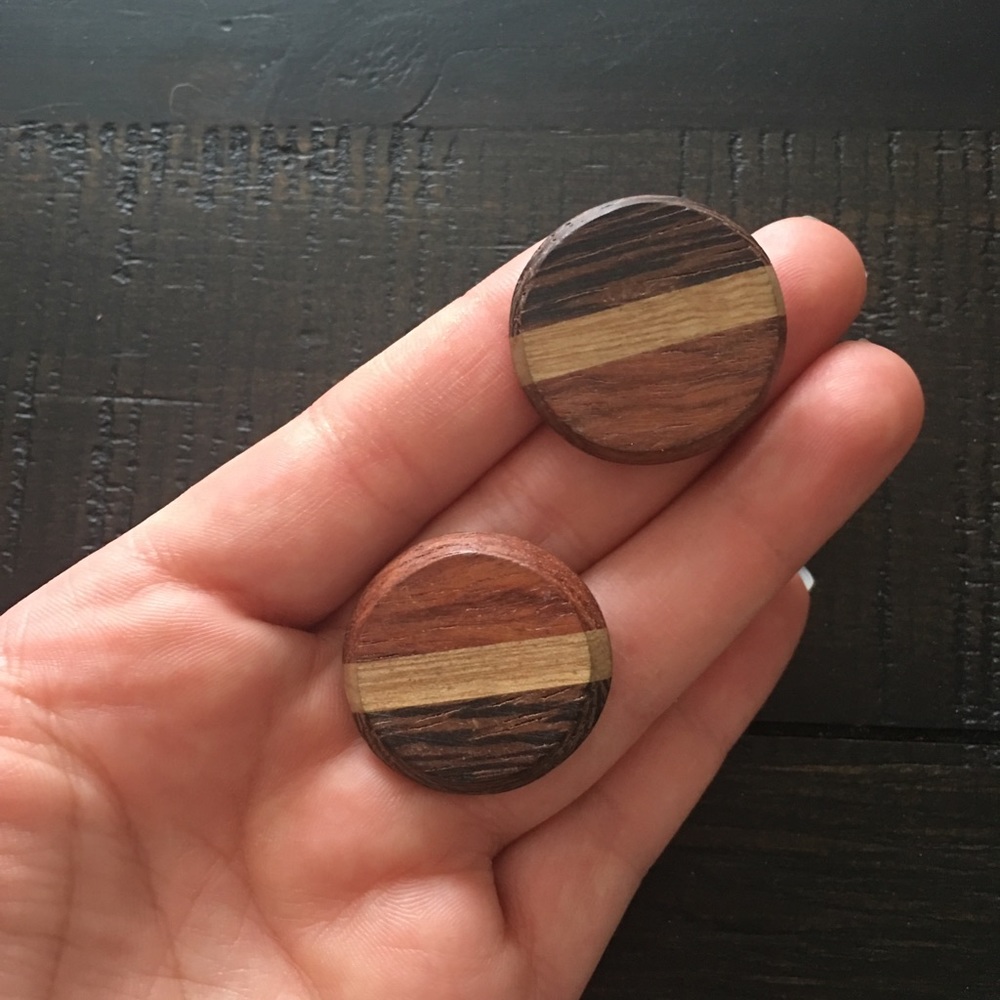 Three Tone Wood Earrings